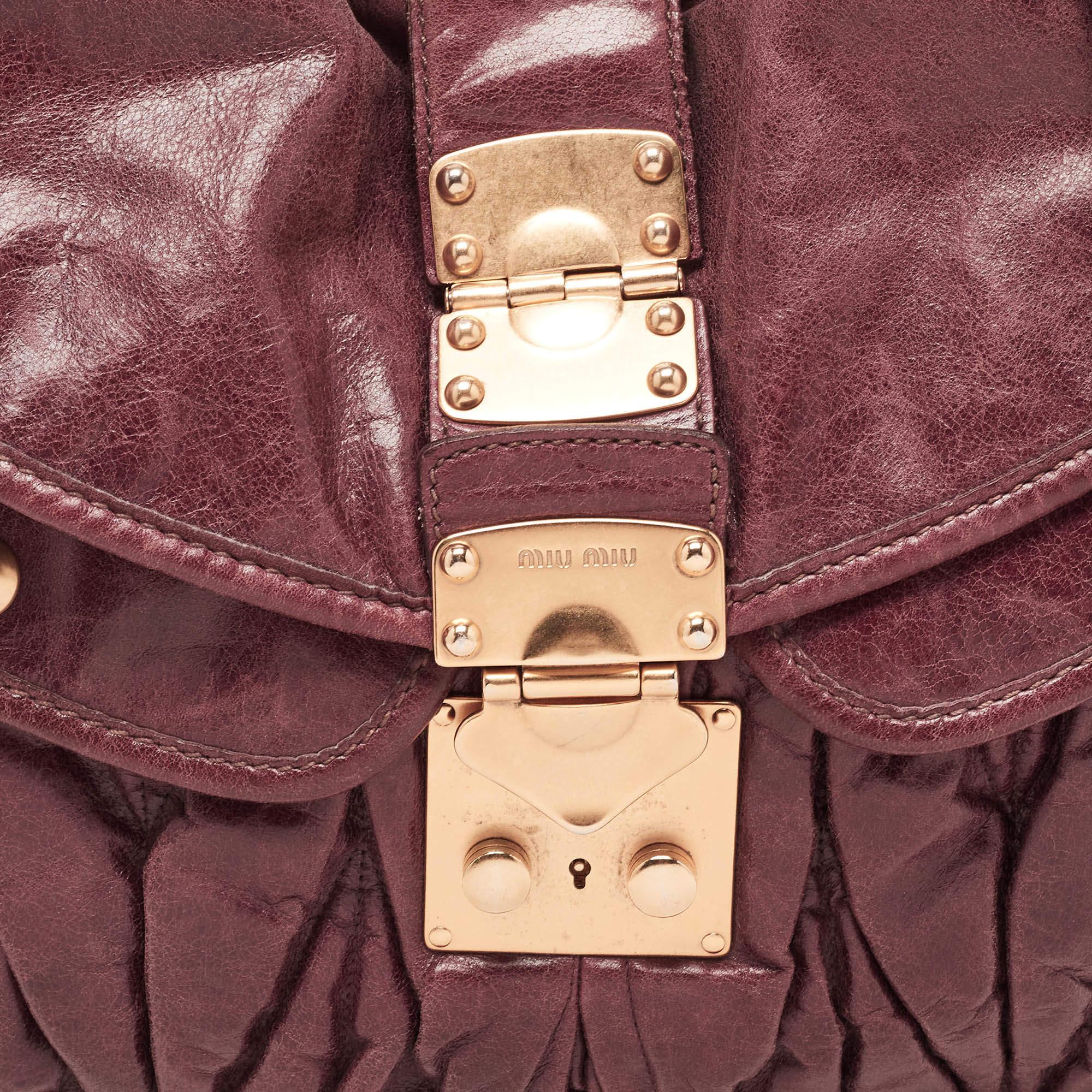 Miu Miu Burgundy Matelassé Leather Coffer Hobo 8