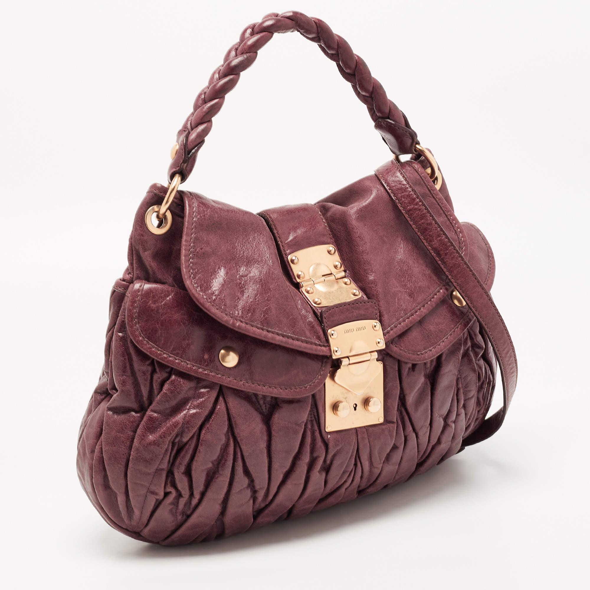 Women's Miu Miu Burgundy Matelassé Leather Coffer Hobo