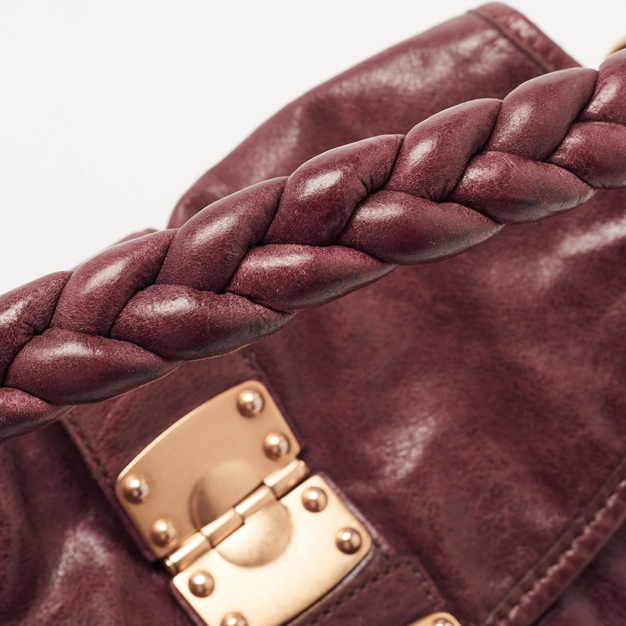 Miu Miu Burgundy Matelassé Leather Coffer Hobo 3