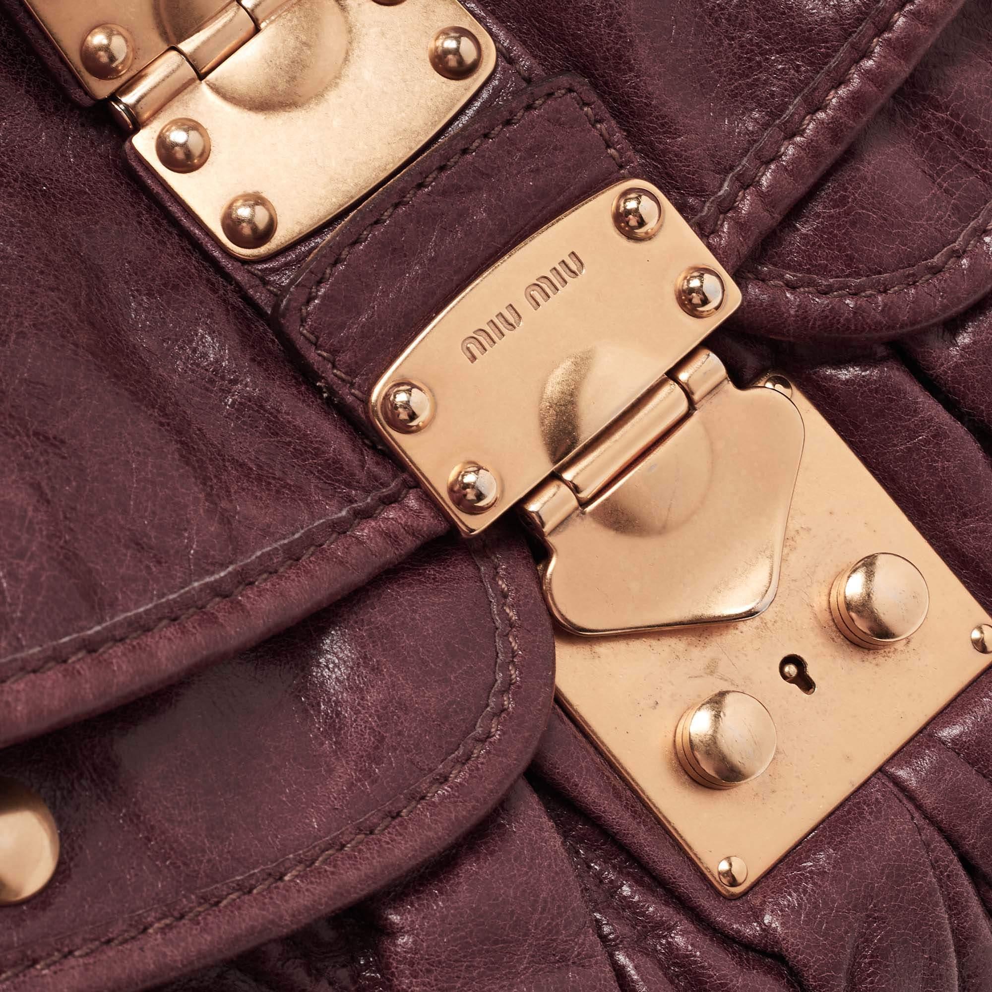 Miu Miu Burgundy Matelassé Leather Coffer Hobo 4