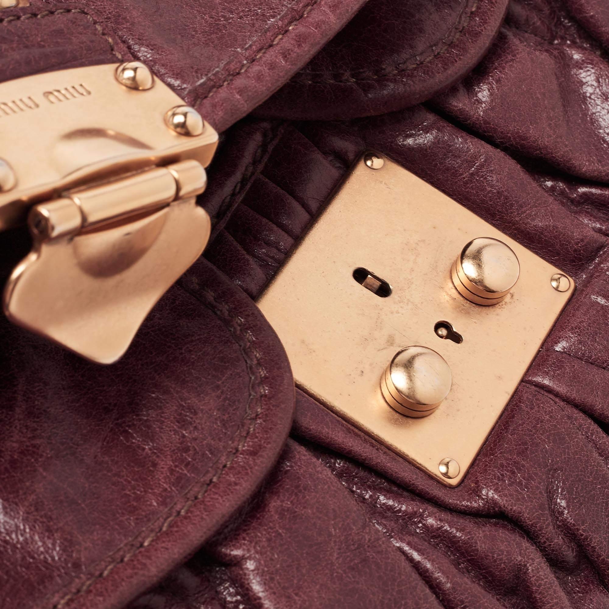Miu Miu Burgundy Matelassé Leather Coffer Hobo 5