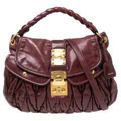 Miu Miu Burgundy Matelassé Leather Coffer Hobo