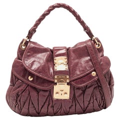 Miu Miu Burgundy Matelassé Leather Coffer Hobo