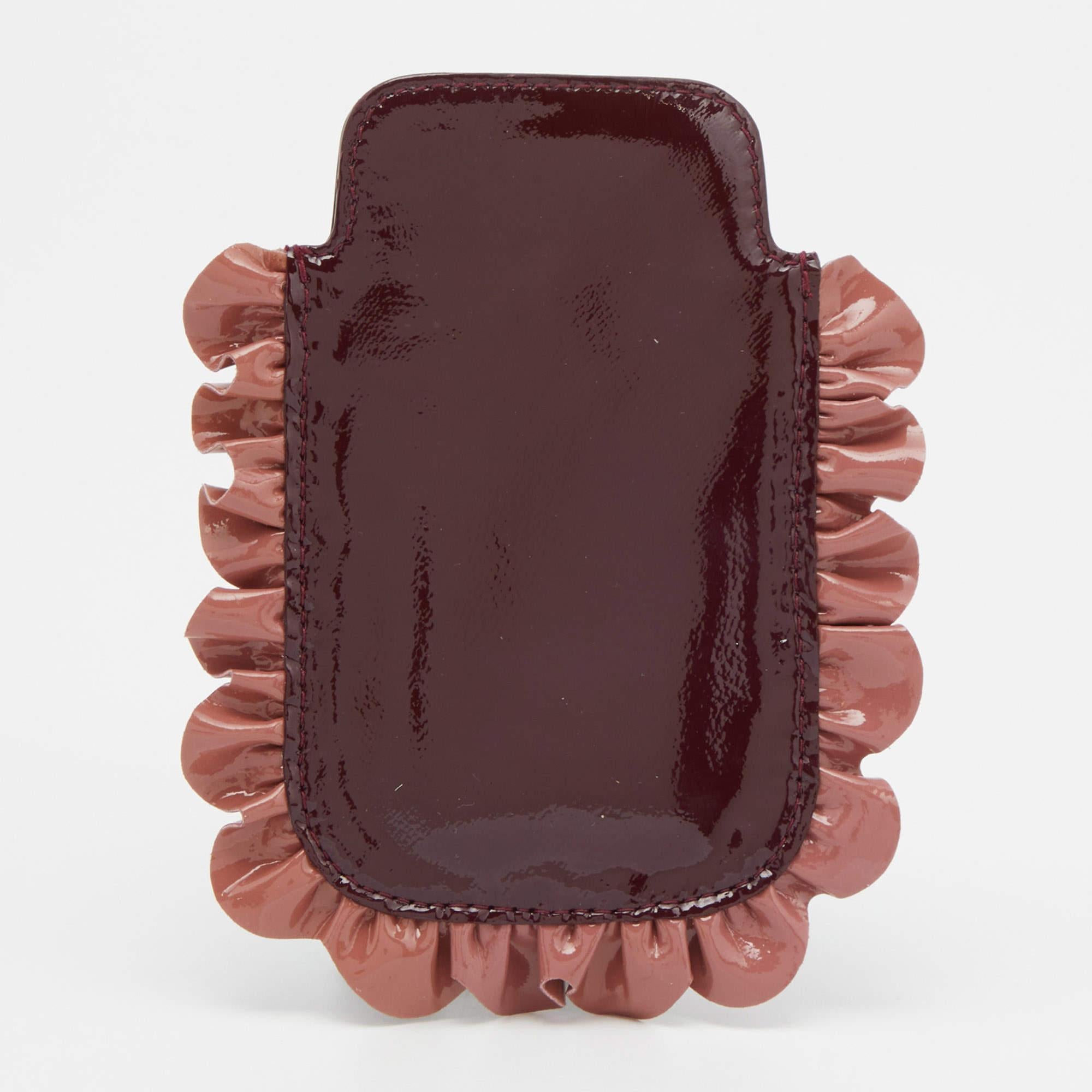 Women's Miu Miu Burgundy/Pink Patent Leather Ruffle Phone Case For Sale