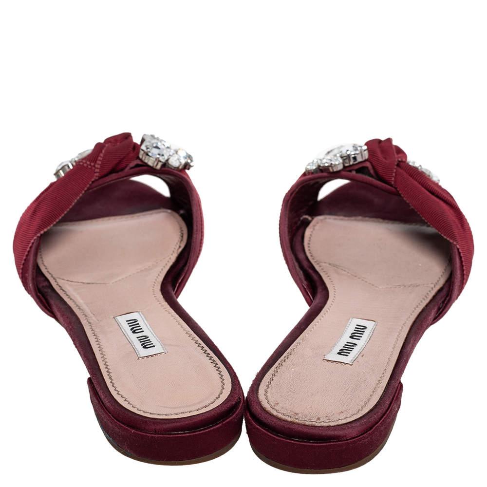 Women's Miu Miu Burgundy Satin and Fabric Knot Slide Flats Size 37.5