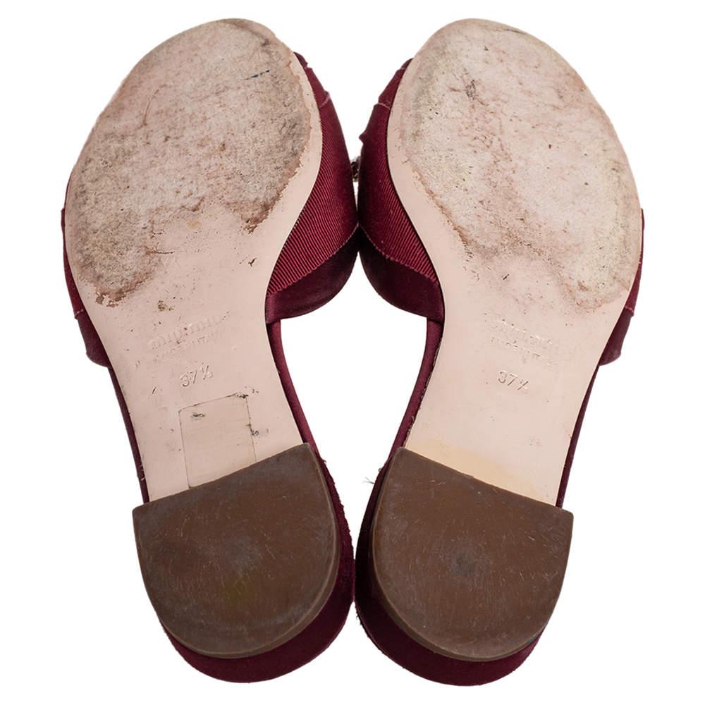 Miu Miu Burgundy Satin and Fabric Knot Slide Flats Size 37.5 1