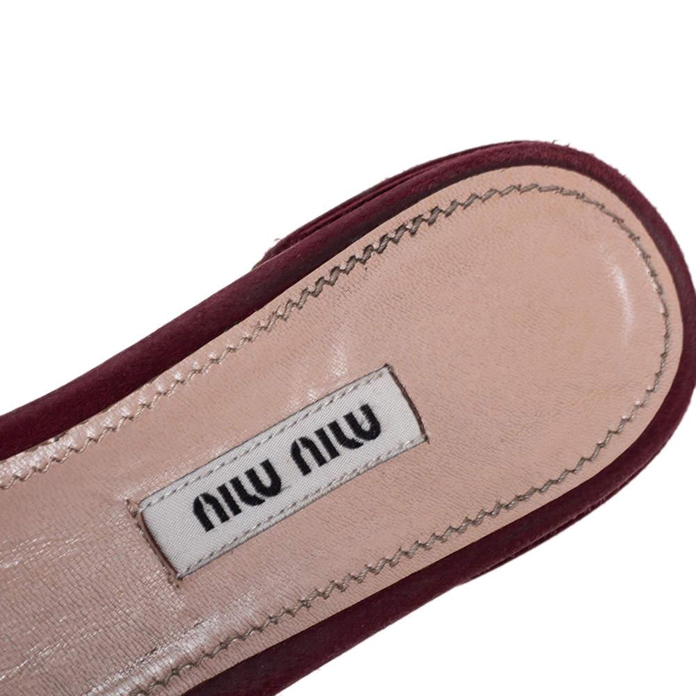 Miu Miu Burgundy Satin and Fabric Knot Slide Flats Size 37.5 2