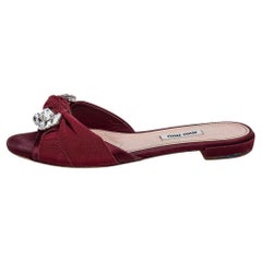 Miu Miu Burgundy Satin and Fabric Knot Slide Flats Size 37.5