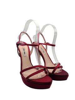 Miu Miu Burgundy Satin Strappy Platform Stiletto Evening Sandals, Italy