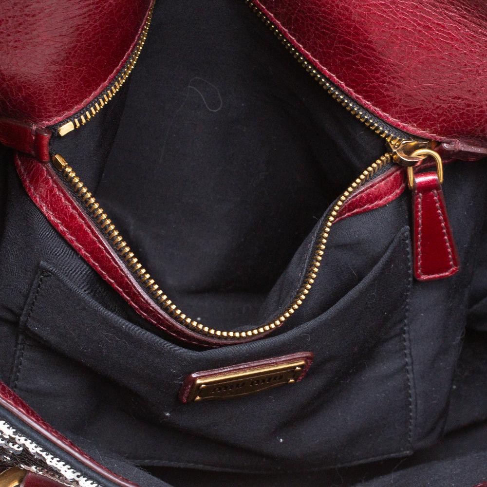 Miu Miu Burgundy/Silver Sequin and Leather Turnlock Shoulder Bag 1