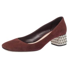 Miu Miu Burgundy Suede Crystal Heel Pumps Size 37