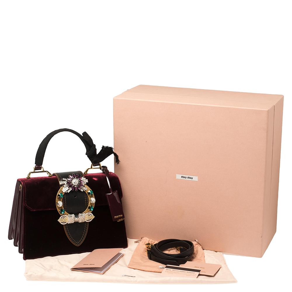 Miu Miu Burgundy Velvet and Leather Jewel Lady Top Handle Bag 3