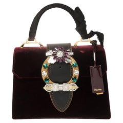 Miu Miu Burgundy Velvet and Leather Jewel Lady Top Handle Bag