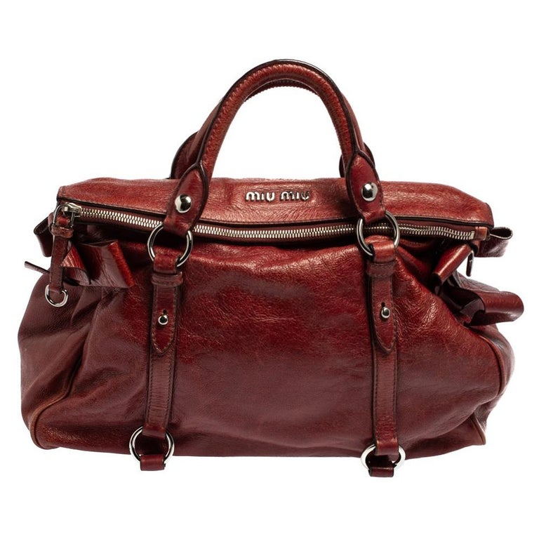 Miu Miu Red Vitello Lux Leather Bow Top Handle Bag Miu Miu