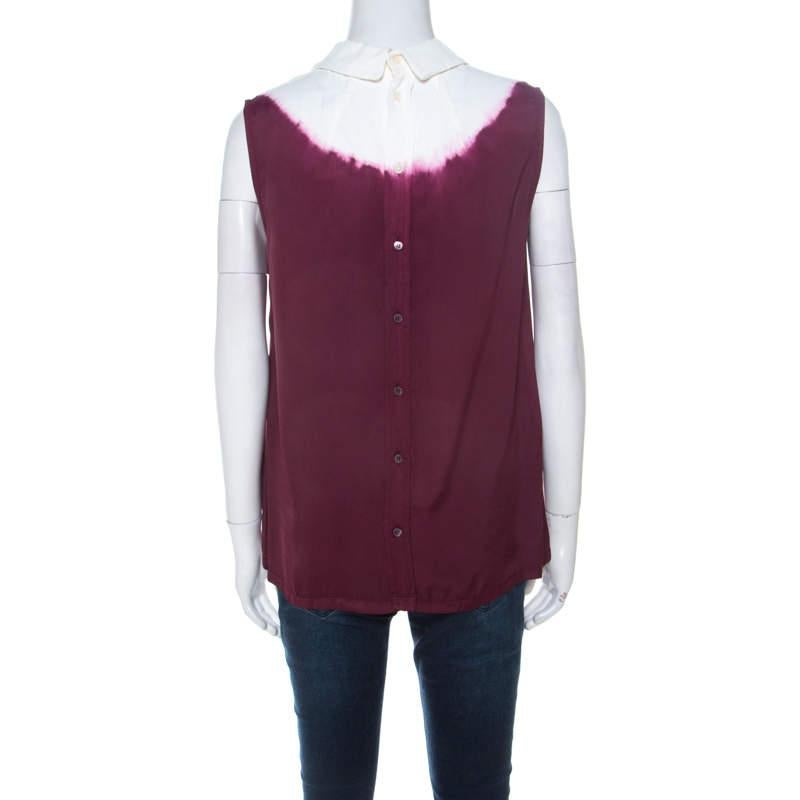 Red Miu Miu Burgundy White Ombre Coated Satin Sleeveless Top M