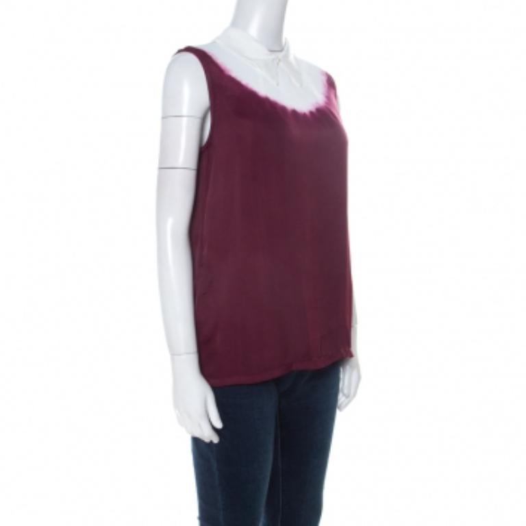 Miu Miu Burgundy White Ombre Coated Satin Sleeveless Top M en venta 1