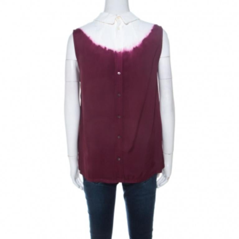 Miu Miu Burgundy White Ombre Coated Satin Sleeveless Top M en venta 2