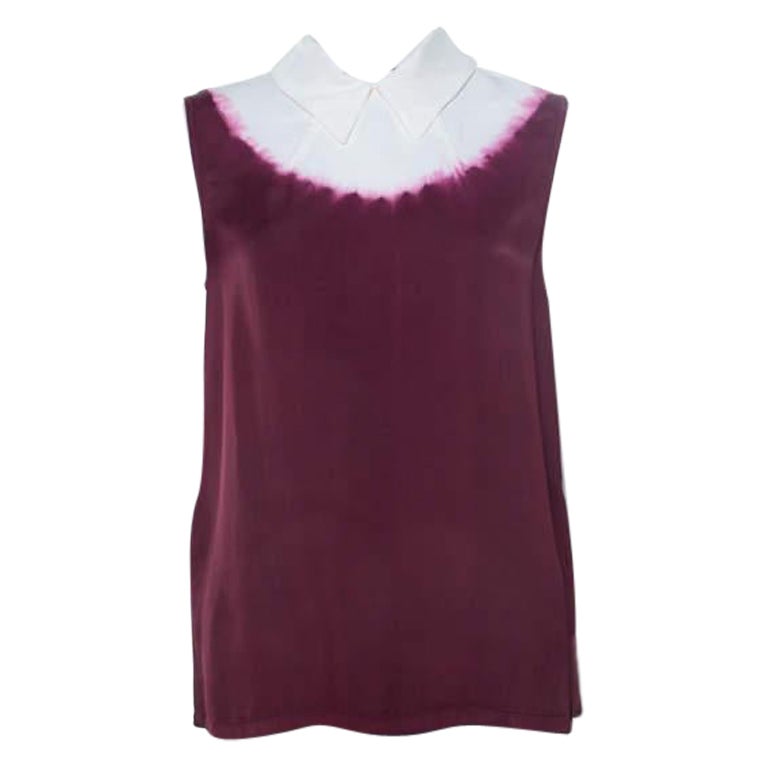 Miu Miu Burgundy White Ombre Coated Satin Sleeveless Top M
