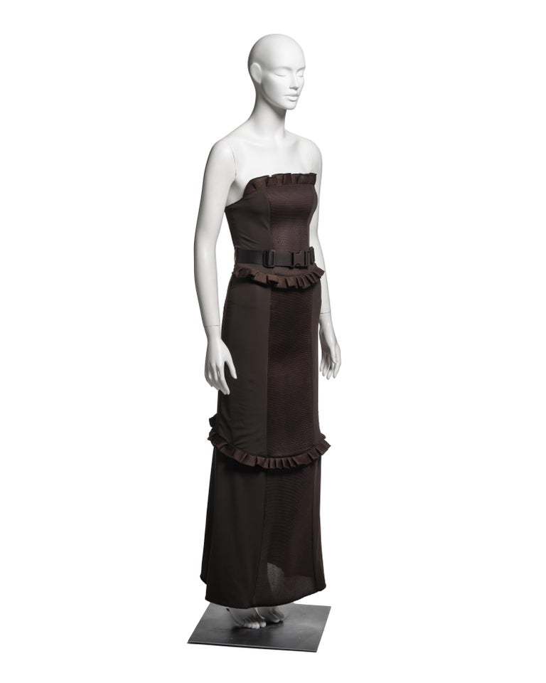 miu miu dress brown Miu Miu 2010's sixties inspired brown mini dress with leather details –  Heterodoxa_ main image 0