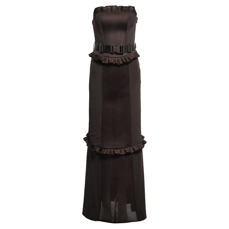 Miu Miu by Miuccia Prada Brown Ruffled Column Dress, FW 1999 For Sale at  1stDibs