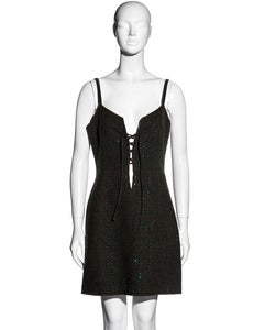 Miu Miu by Miuccia Prada green wool fleece slip dress with crystals, ss 1998