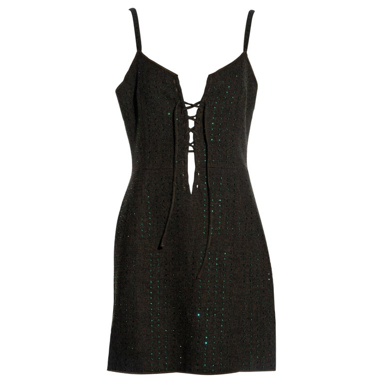 Miu Miu by Miuccia Prada green wool fleece slip dress with crystals, ss  1998 For Sale at 1stDibs | shiromiu, prada green slip dress, miu shiro
