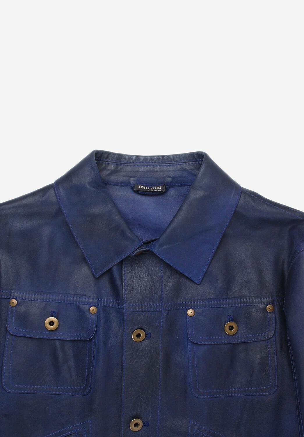 Miu Miu by Prada Blue Leather Men Denim Style Jacket at 1stDibs