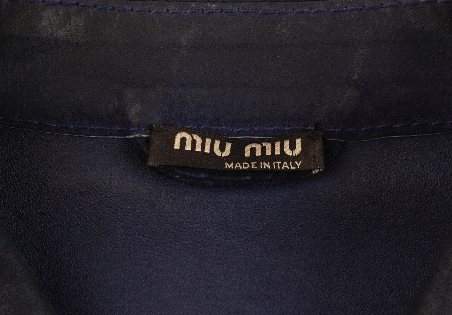 Miu Miu by Prada Blue Leather Men Denim Style Jacket In Excellent Condition In Kaunas, LT