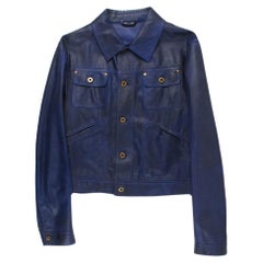 Miu Miu by Prada Blue Leather Men Denim Style Jacket 