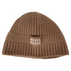 MIU MIU camelbraun Wolle & Kaschmir 2022 LOGO Beanie Hut M