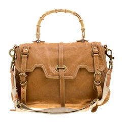 Miu Miu Camel Leather Bamboo Handle Satchel