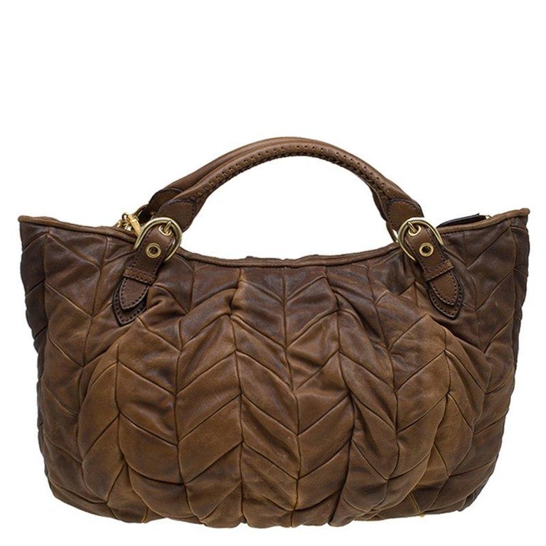 Miu Miu Cammello Patchwork Leather Tote For Sale at 1stDibs