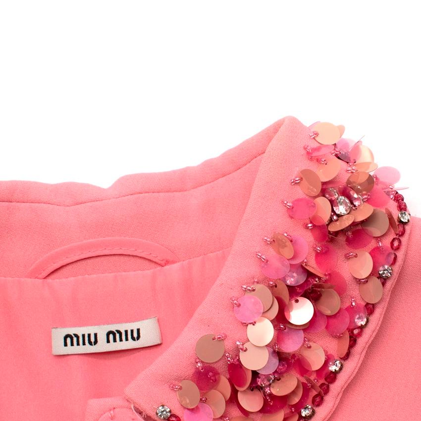 Women's Miu Miu Candy Pink Cady Dress Coat with Sequin Embellished Collar For Sale
