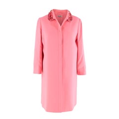 Miu Miu Candy Pink Cady Dress Coat with Sequin Embellished Collar
