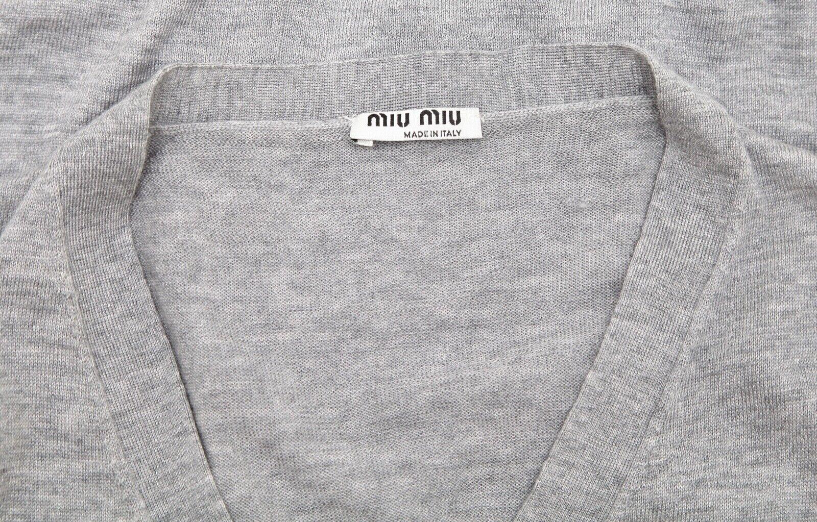 MIU MIU Cardigan Sweater Knit Top Grey Wool V-Neck Long Sleeve Sz 40 1