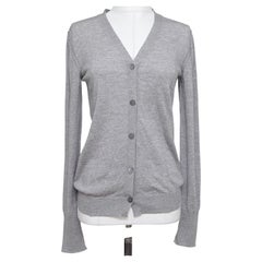 MIU MIU Cardigan Sweater Knit Top Grey Wool V-Neck Long Sleeve Sz 40