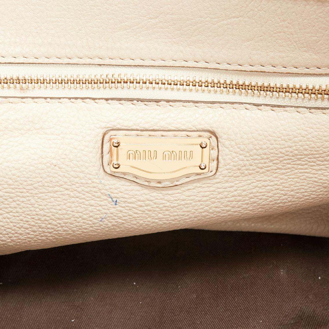 MIU MIU Cervo beige textured leather gold logo turnlock satchel bag 5