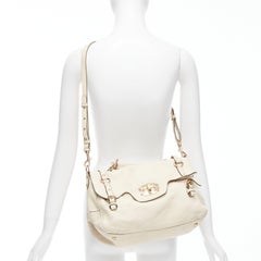 MIU MIU Cervo beige textured leather gold logo turnlock satchel bag