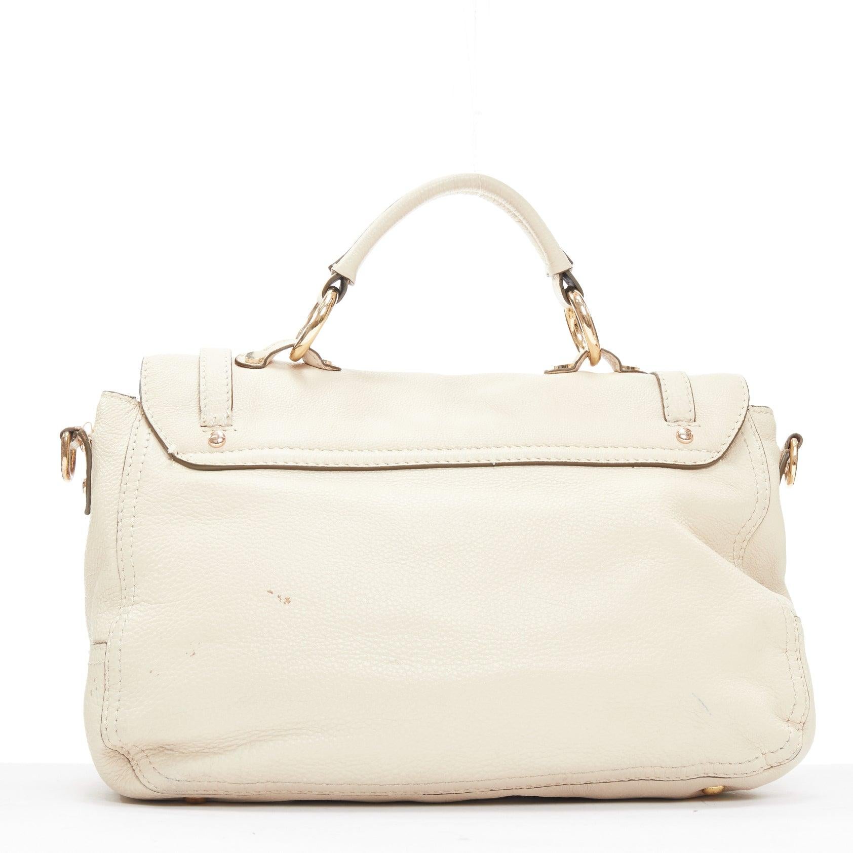 Women's MIU MIU Cervo beige textured leather gold logo turnlock satchel bag