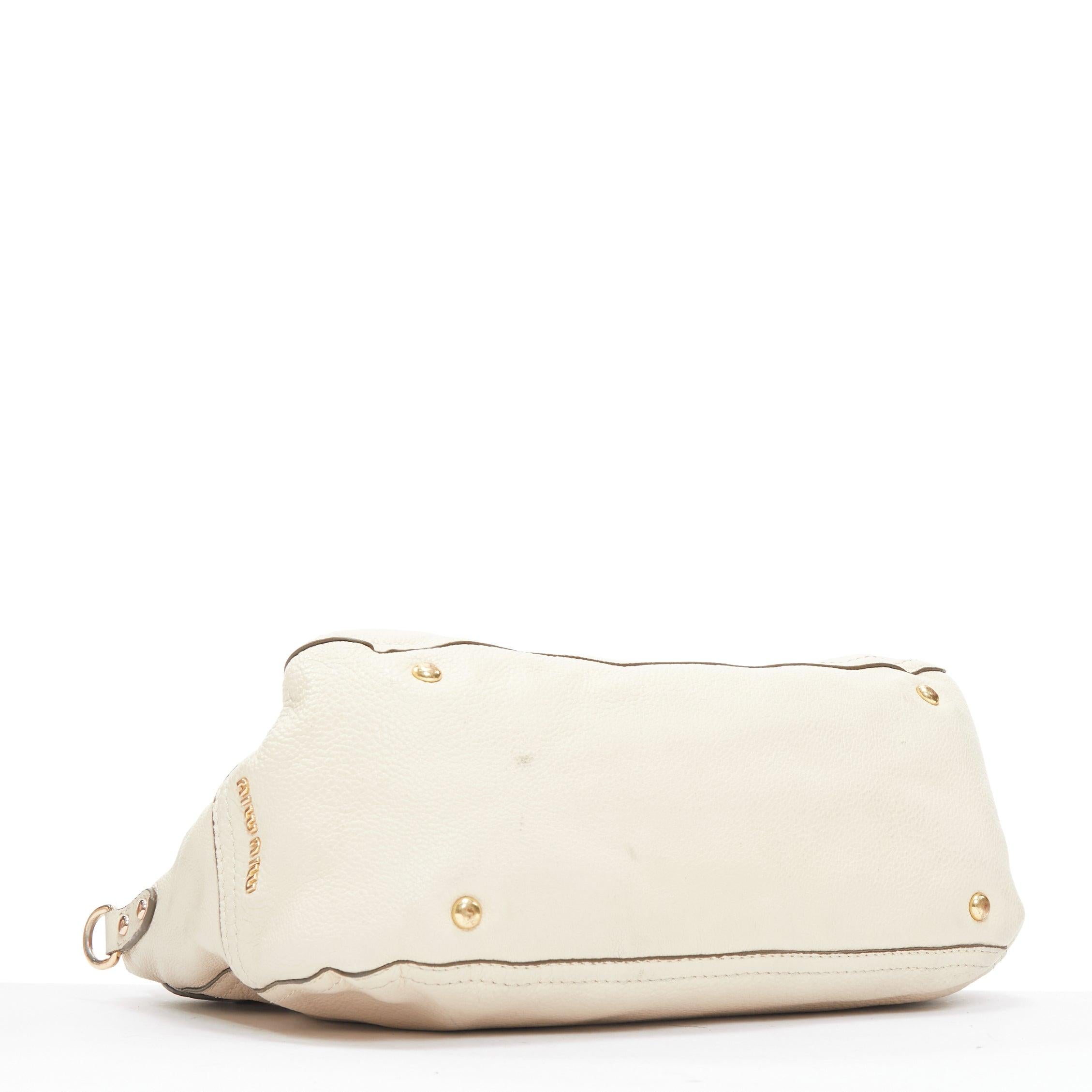 MIU MIU Cervo beige textured leather gold logo turnlock satchel bag 1