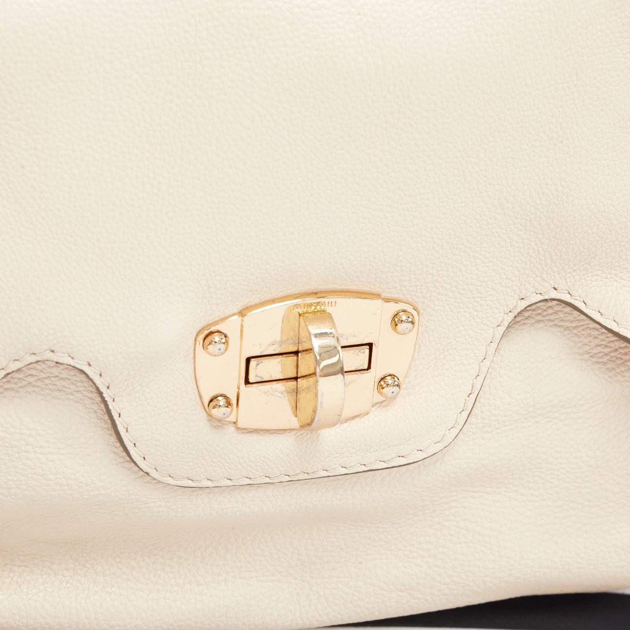 MIU MIU Cervo beige textured leather gold logo turnlock satchel bag 2