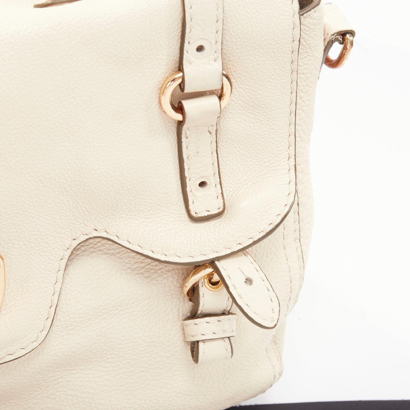 MIU MIU Cervo beige textured leather gold logo turnlock satchel bag 3