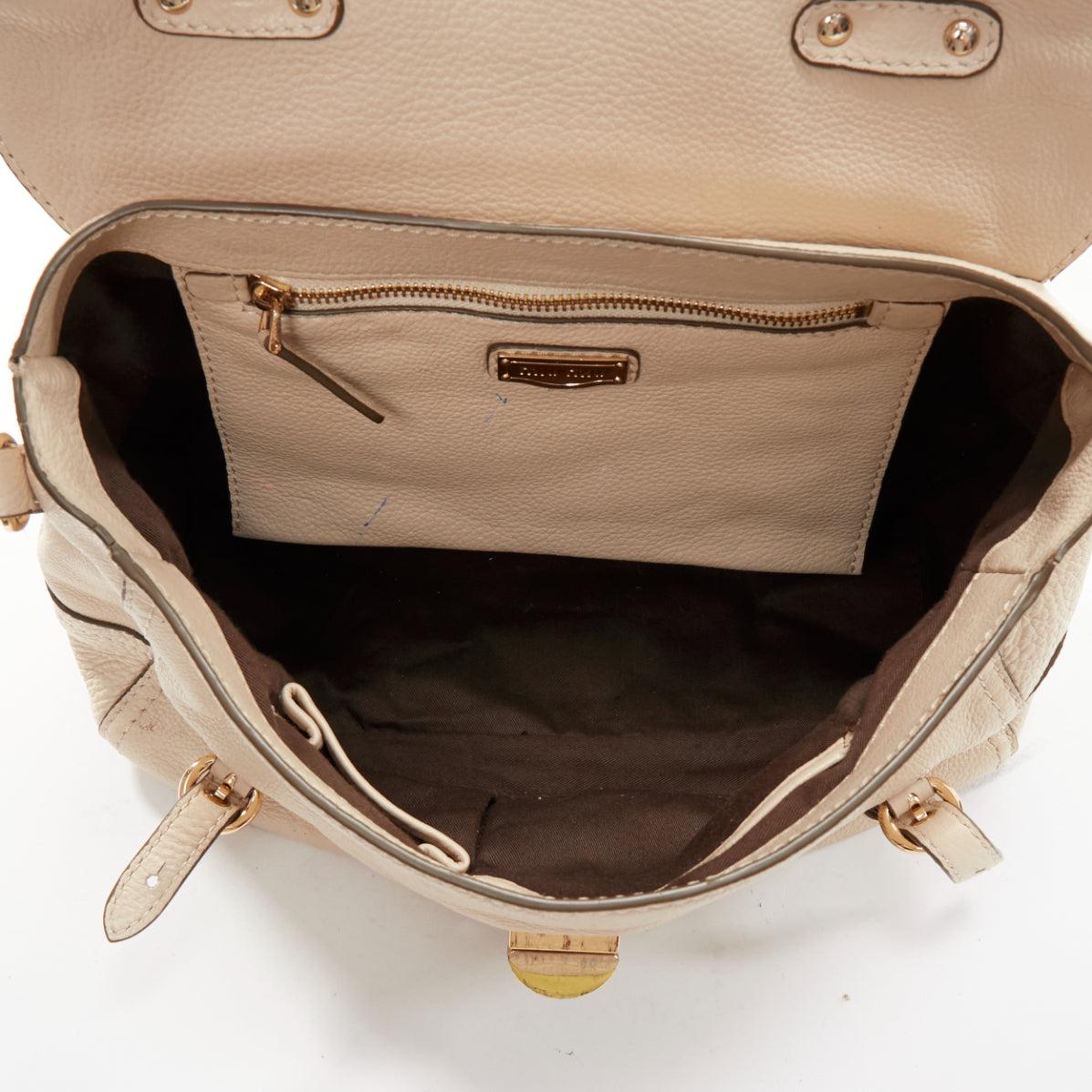 MIU MIU Cervo beige textured leather gold logo turnlock satchel bag 4