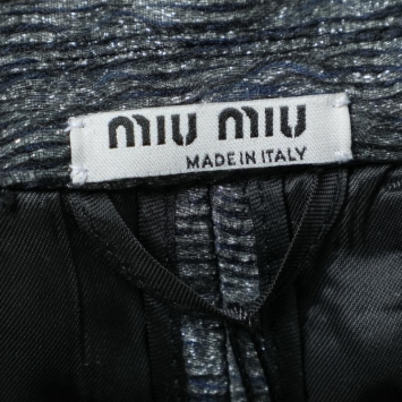 Miu Miu Charcoal Grey Patterned Lurex Silk Button Front Blazer M In Good Condition For Sale In Dubai, Al Qouz 2