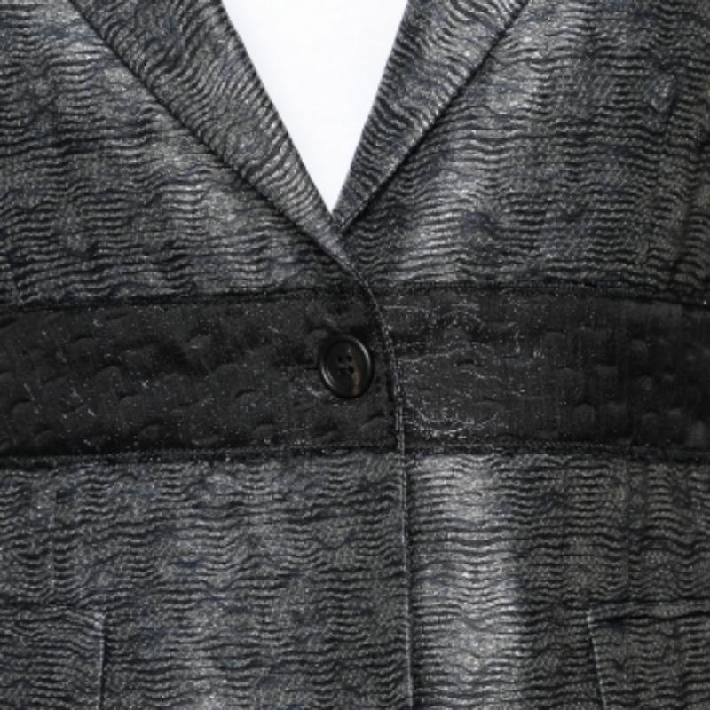 Miu Miu Charcoal Grey Patterned Lurex Silk Button Front Blazer M For Sale 1