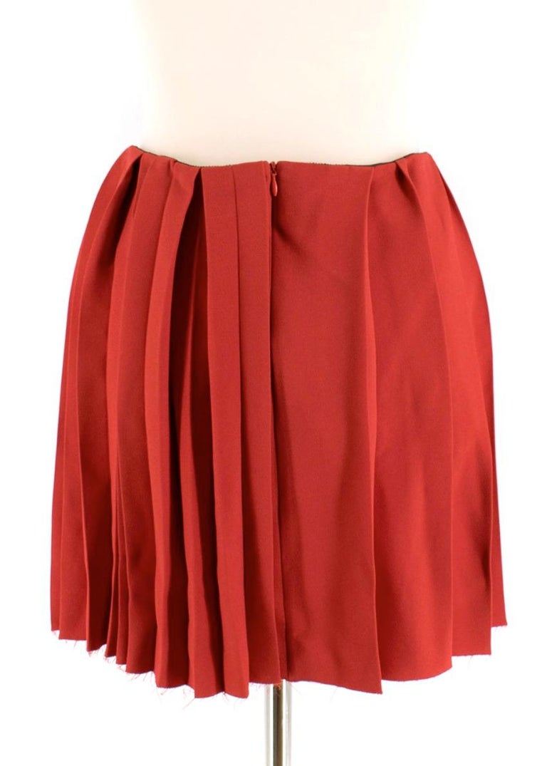 Miu Miu Cherry Red Pleated Raw Hem Mini Skirt - Size US 6 For Sale at ...
