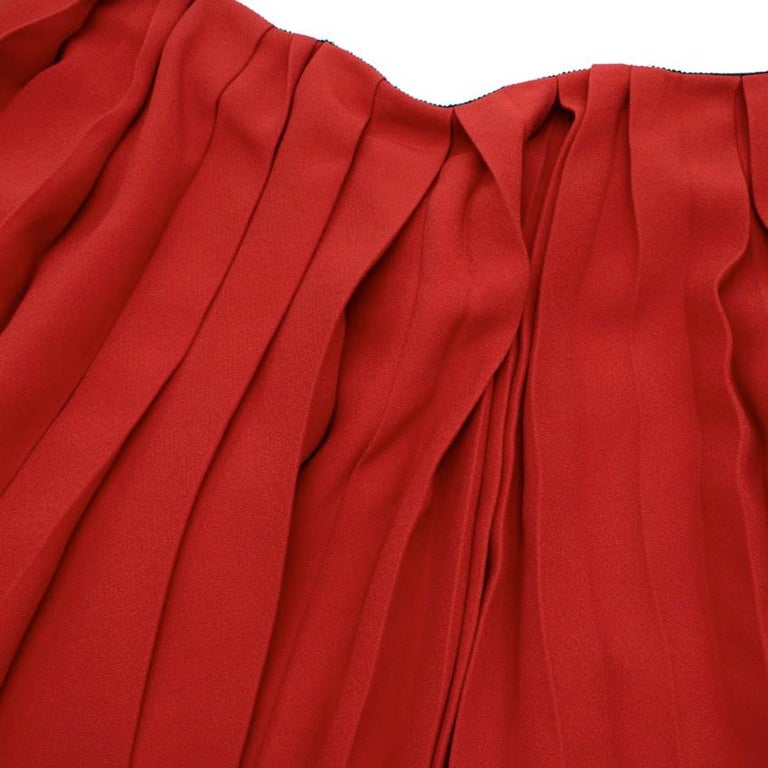 Miu Miu Cherry Red Pleated Raw Hem Mini Skirt - Size US 6 For Sale at ...