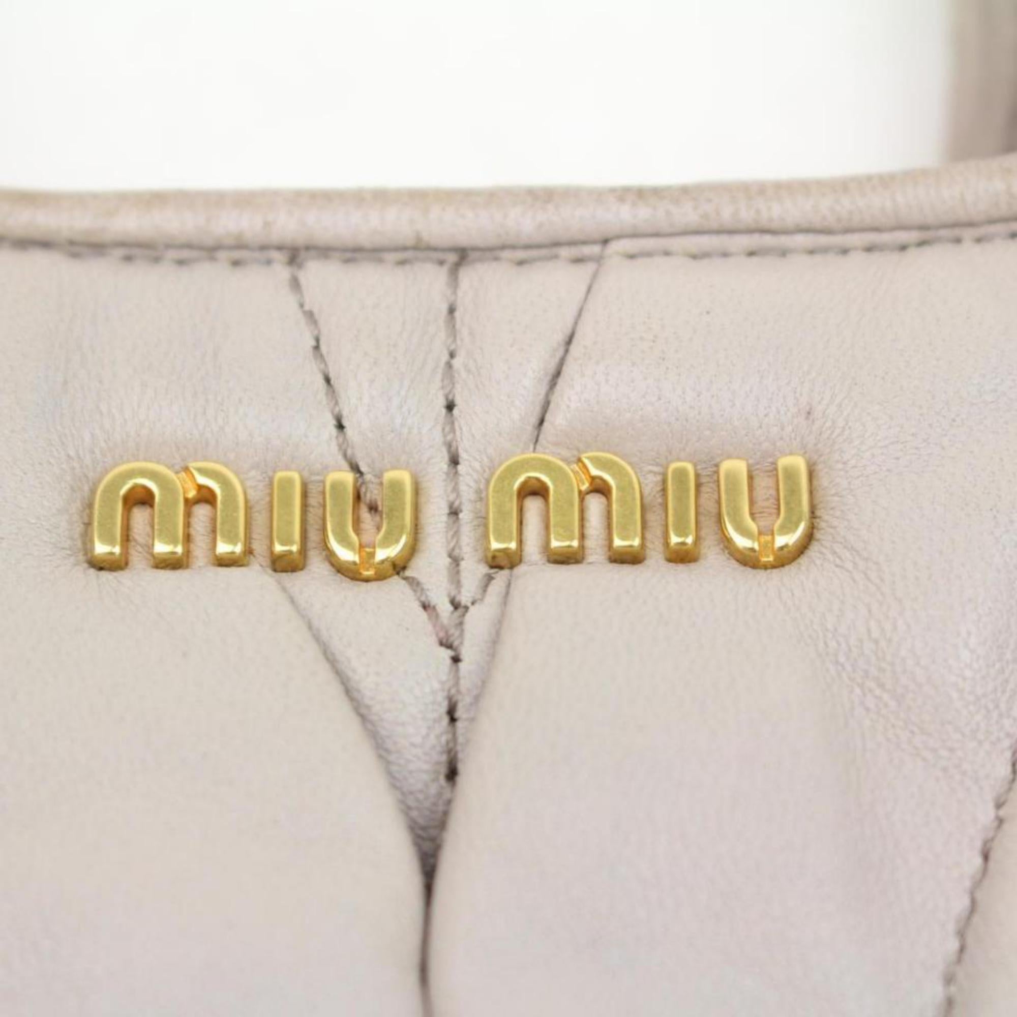 Beige Miu Miu Cinch Chevron Quilted 2way 2189951 Light Grey Leather Shoulder Bag For Sale