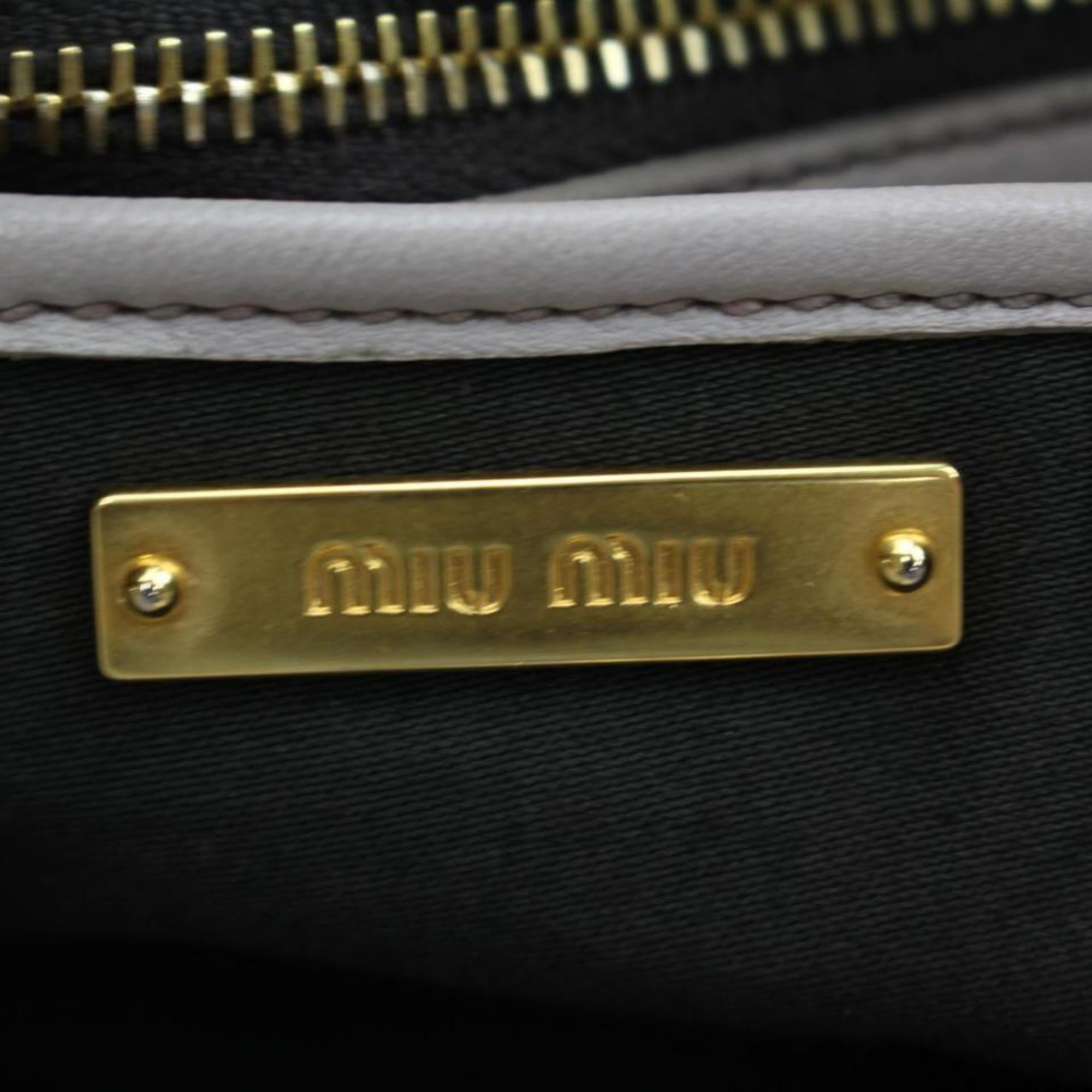 Women's Miu Miu Cinch Chevron Quilted 2way 2189951 Light Grey Leather Shoulder Bag For Sale