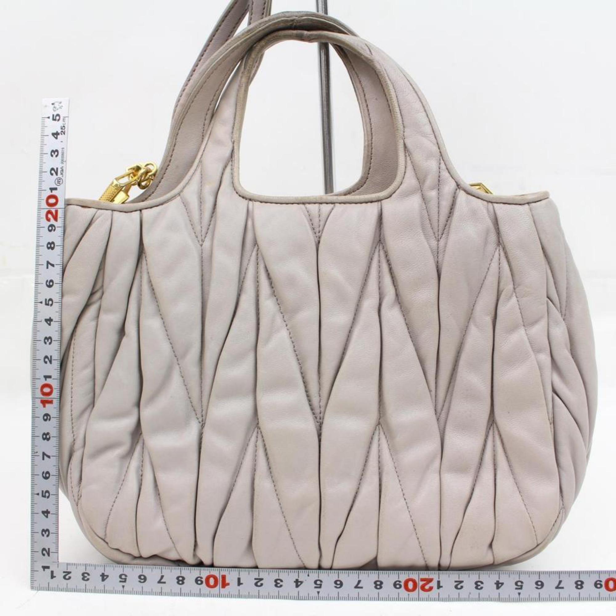 Miu Miu Cinch Chevron Quilted 2way 2189951 Light Grey Leather Shoulder Bag For Sale 1